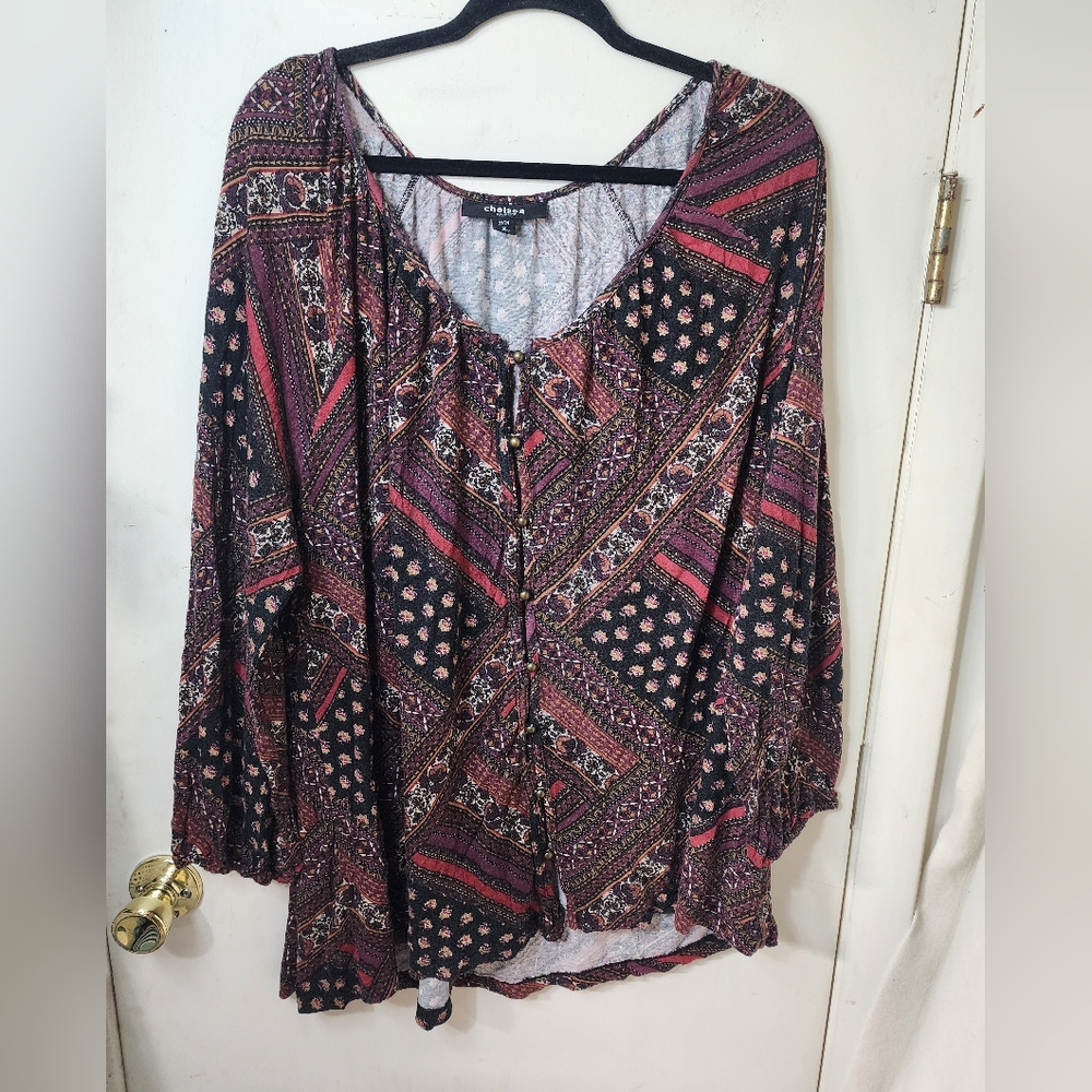 Chelsea Studio Multi-Color Long Sleeve Plus Size 1X 22/24 Top